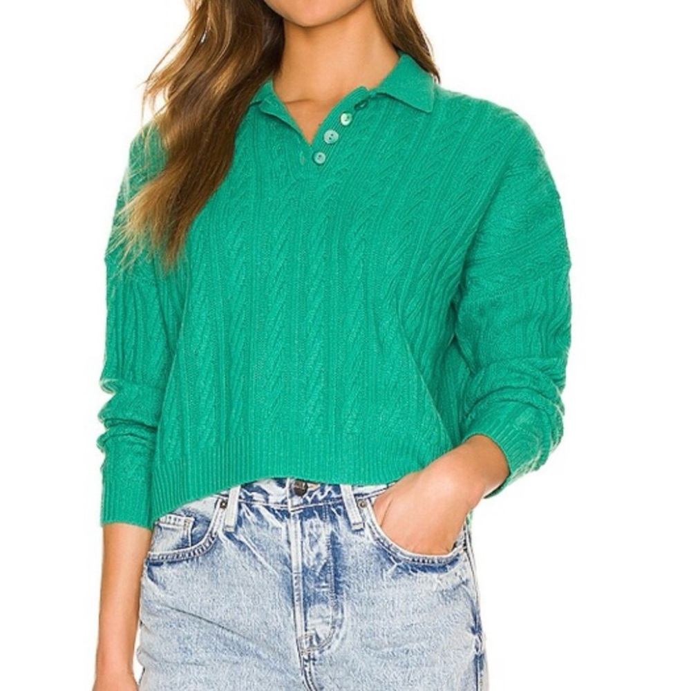 Autumn Cashmere Grass Boxy Cable Polo Sweater Sz S Women